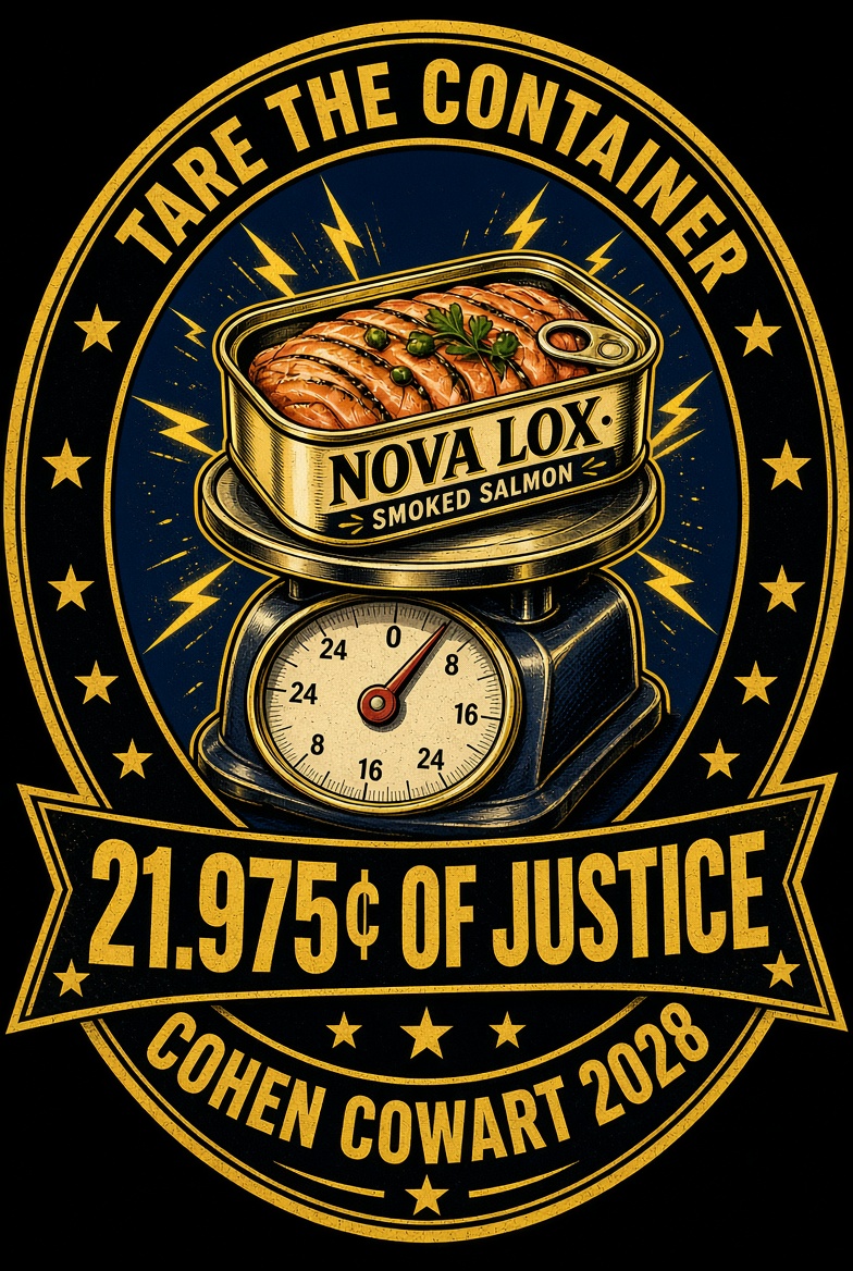Campaign seal: nova lox on a scale, 21.975 cents of justice